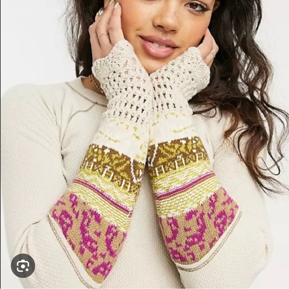 NWT FREE PEOPLE In the Mix Jacquard Cuff Thermal Waffle Sleeves SZ: L